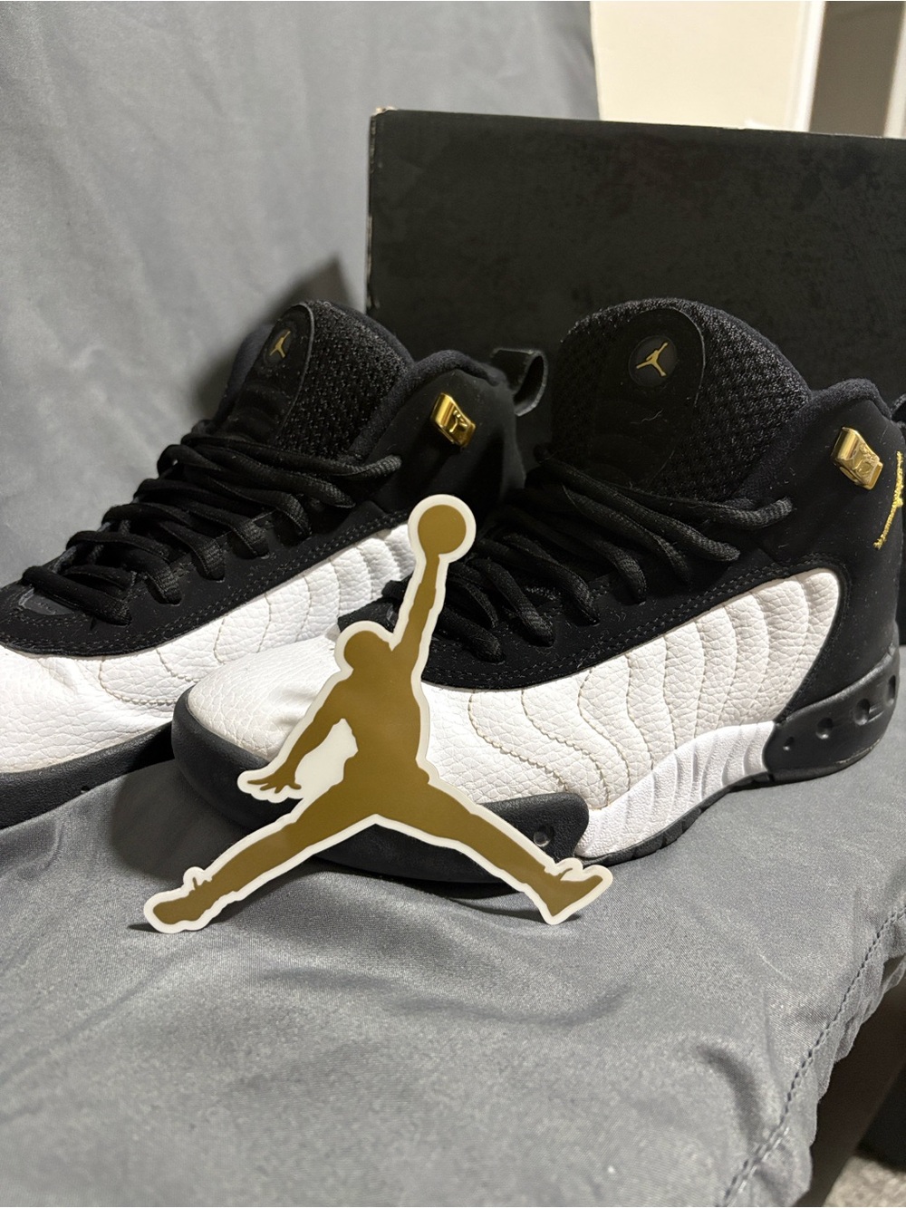 Jordan Black, White & Gold Retro Basketball Shoes